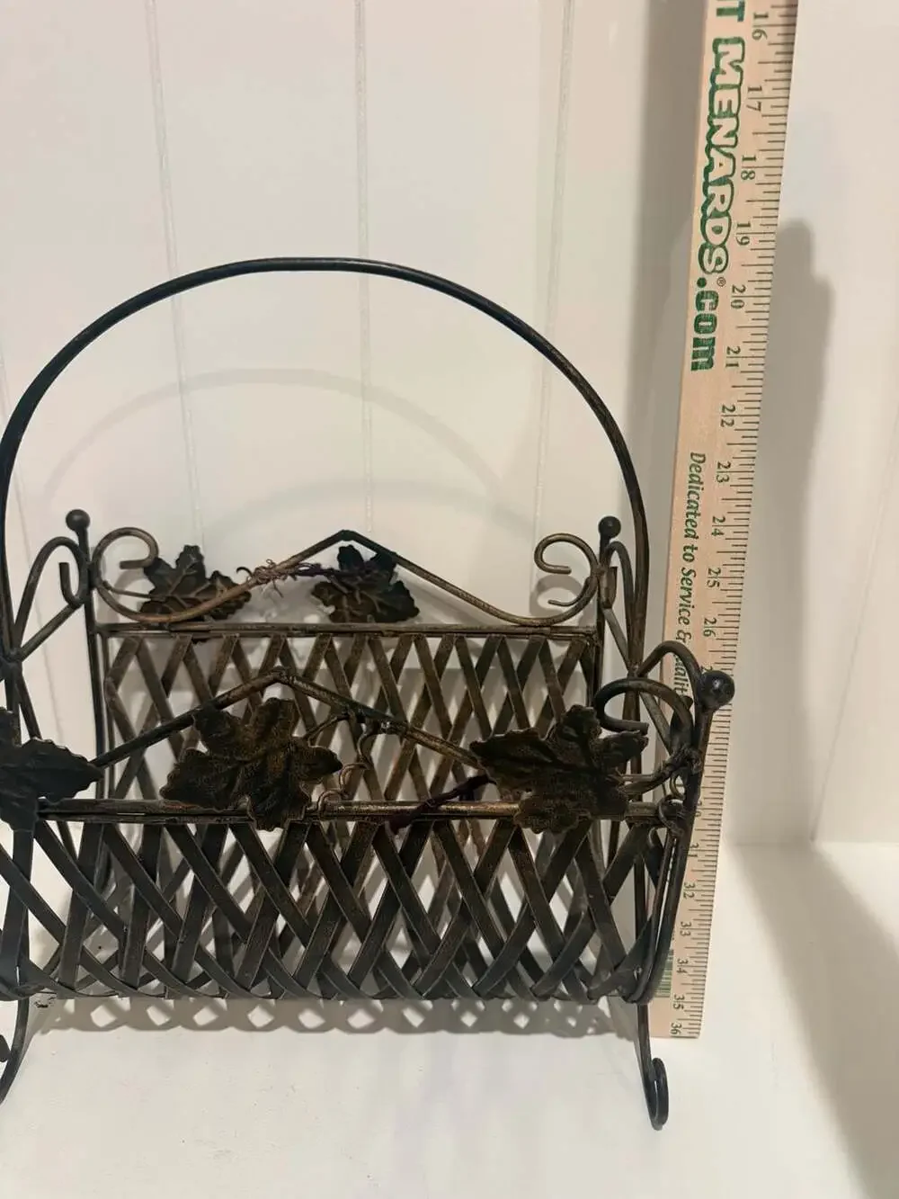 Vintage Italian Tole Leaf Magazine Holder Metal Basket
